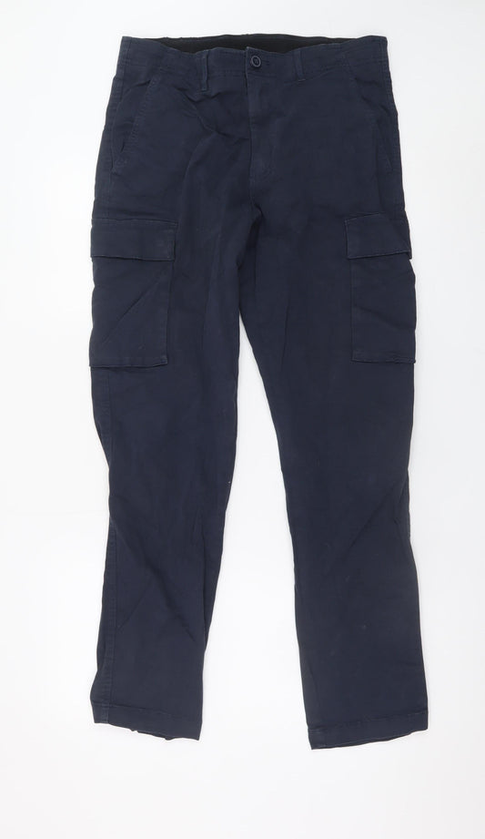 Dunnes Stores Men's Navy Cargo Trousers 32W 31L Cotton Blend