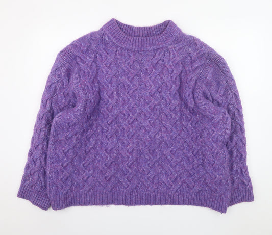 ZARA Women Purple Cable-Knit Crew Neck Jumper Size 12