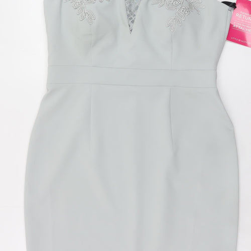 Little Mistress Women’s Grey UK 12 Pencil Dress with Lace Detail