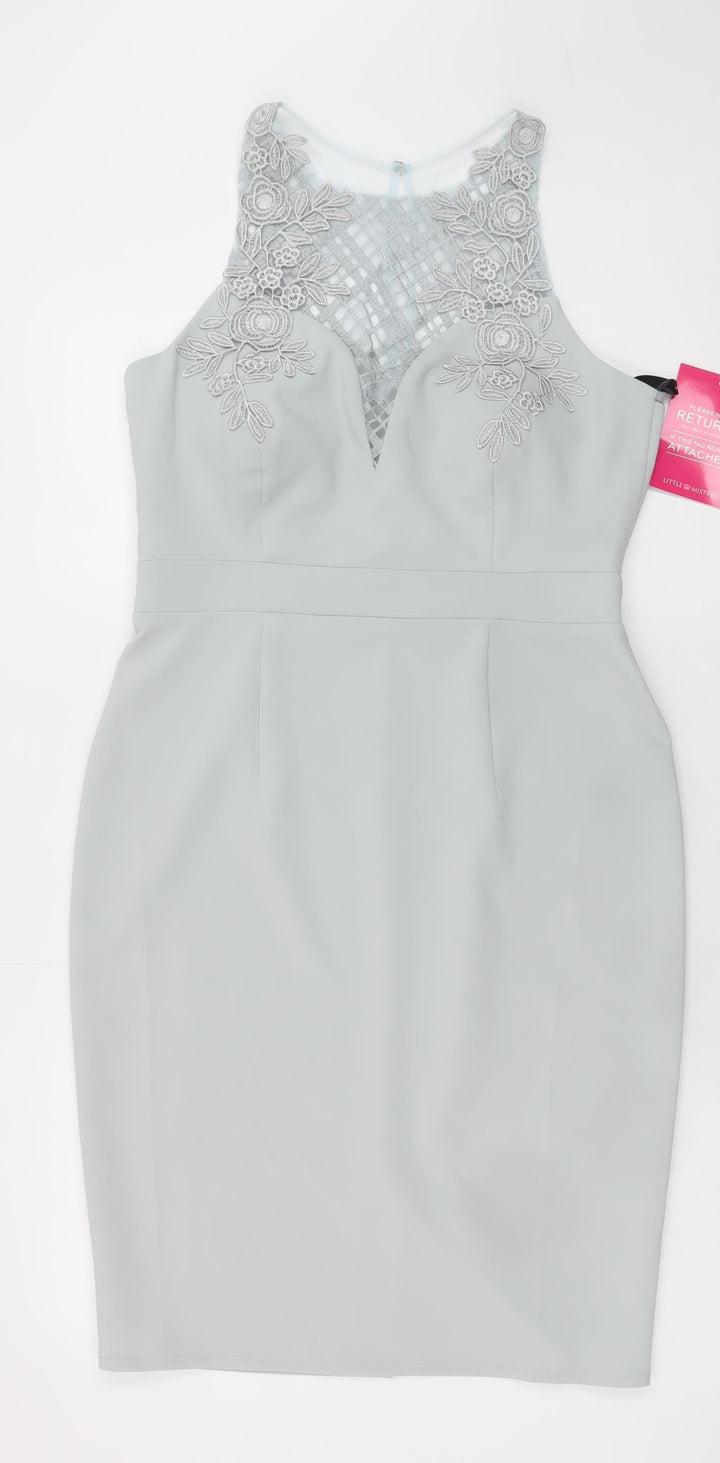 Little Mistress Women’s Grey UK 12 Pencil Dress with Lace Detail