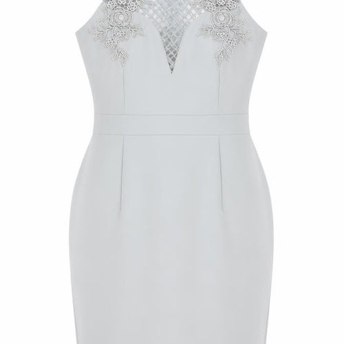 Little Mistress Women’s Grey UK 12 Pencil Dress with Lace Detail