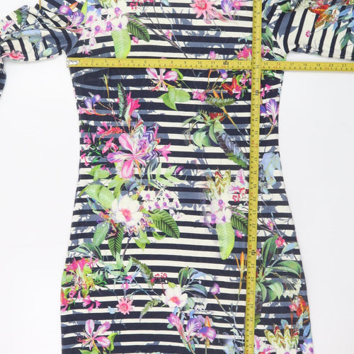 Betty Barclay Womens Multicoloured Floral Stripe Bodycon Dress Size 12