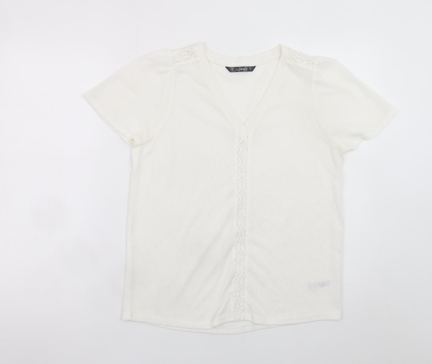 Dunnes Stores Womens Ivory V-Neck Short Sleeve T-Shirt Size S