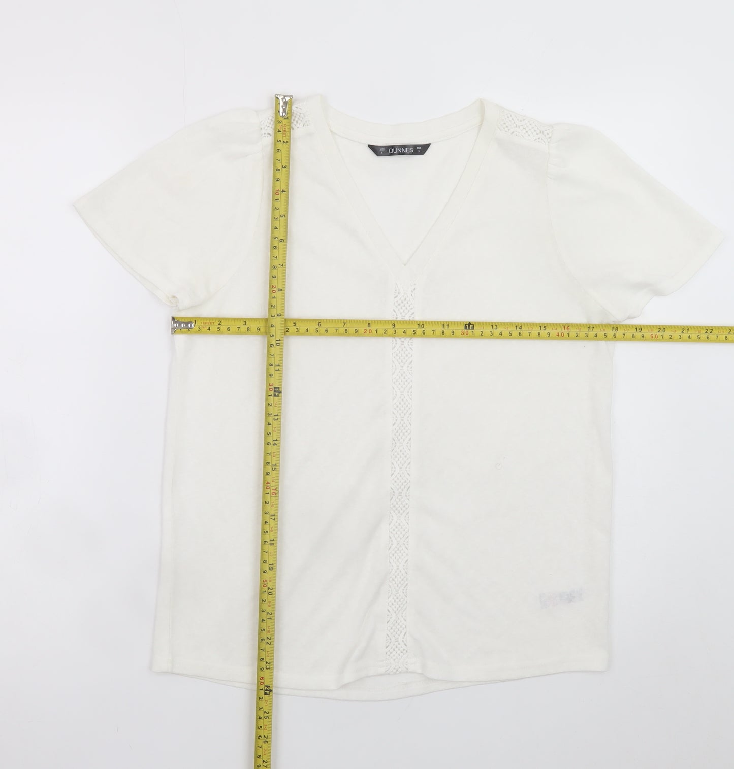 Dunnes Stores Womens Ivory V-Neck Short Sleeve T-Shirt Size S