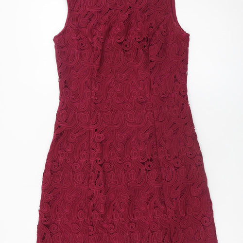 Red Chilli Women's Red Lace Sheath Dress Size 10 Sleeveless Zip Back