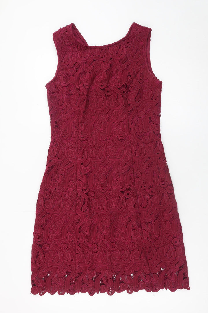 Red Chilli Women's Red Lace Sheath Dress Size 10 Sleeveless Zip Back