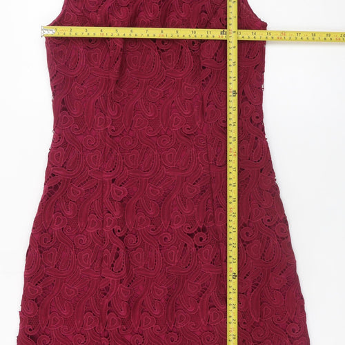 Red Chilli Women's Red Lace Sheath Dress Size 10 Sleeveless Zip Back