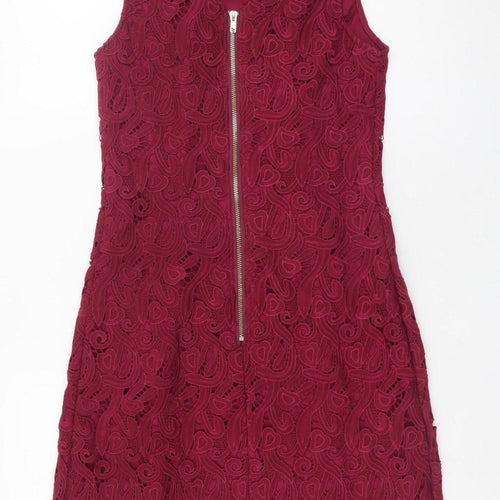 Red Chilli Women's Red Lace Sheath Dress Size 10 Sleeveless Zip Back