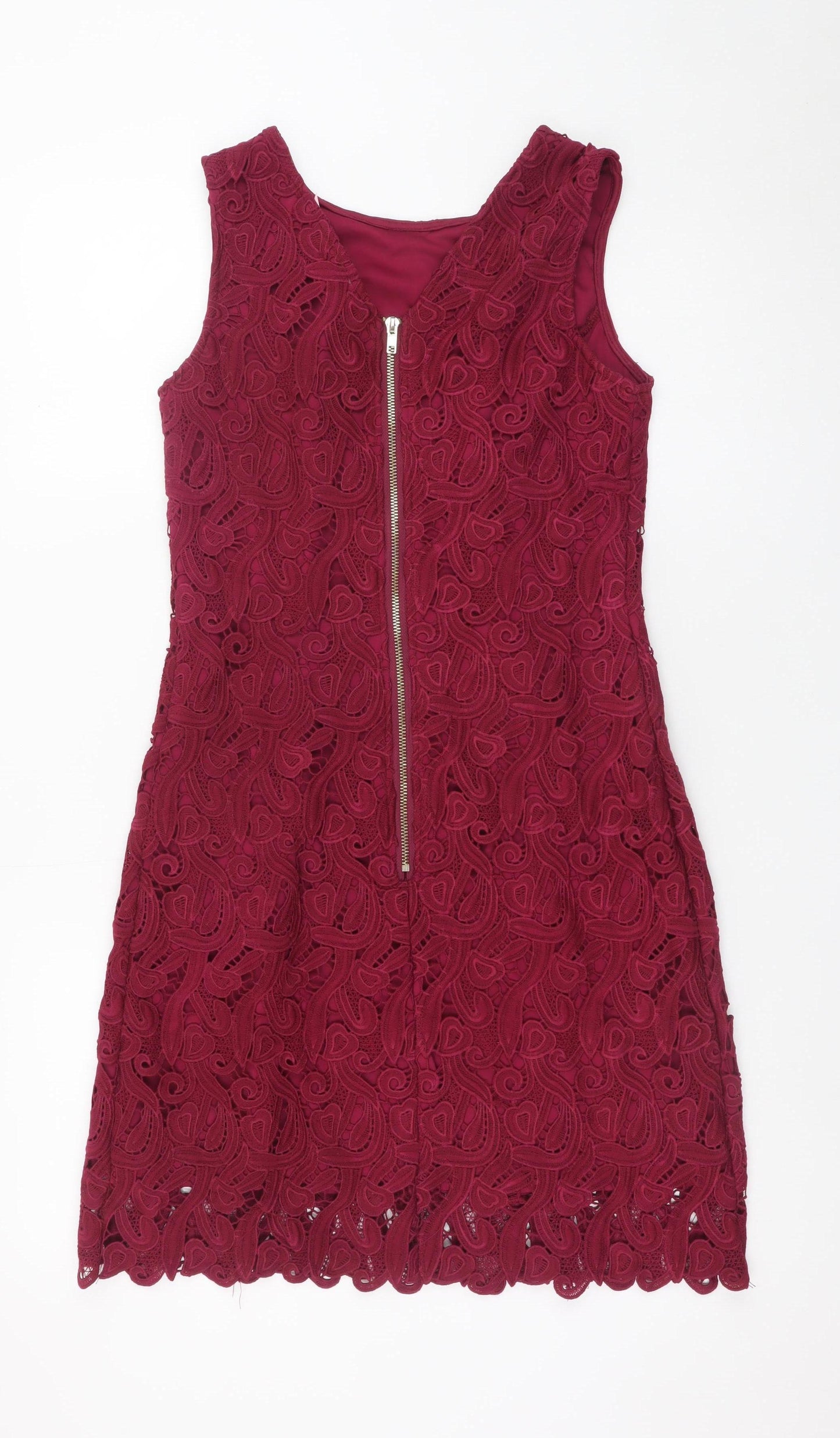 Red Chilli Women's Red Lace Sheath Dress Size 10 Sleeveless Zip Back