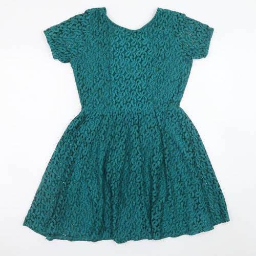 ASOS Women’s Green Lace Skater Dress Size 12 Short Sleeve Party Style