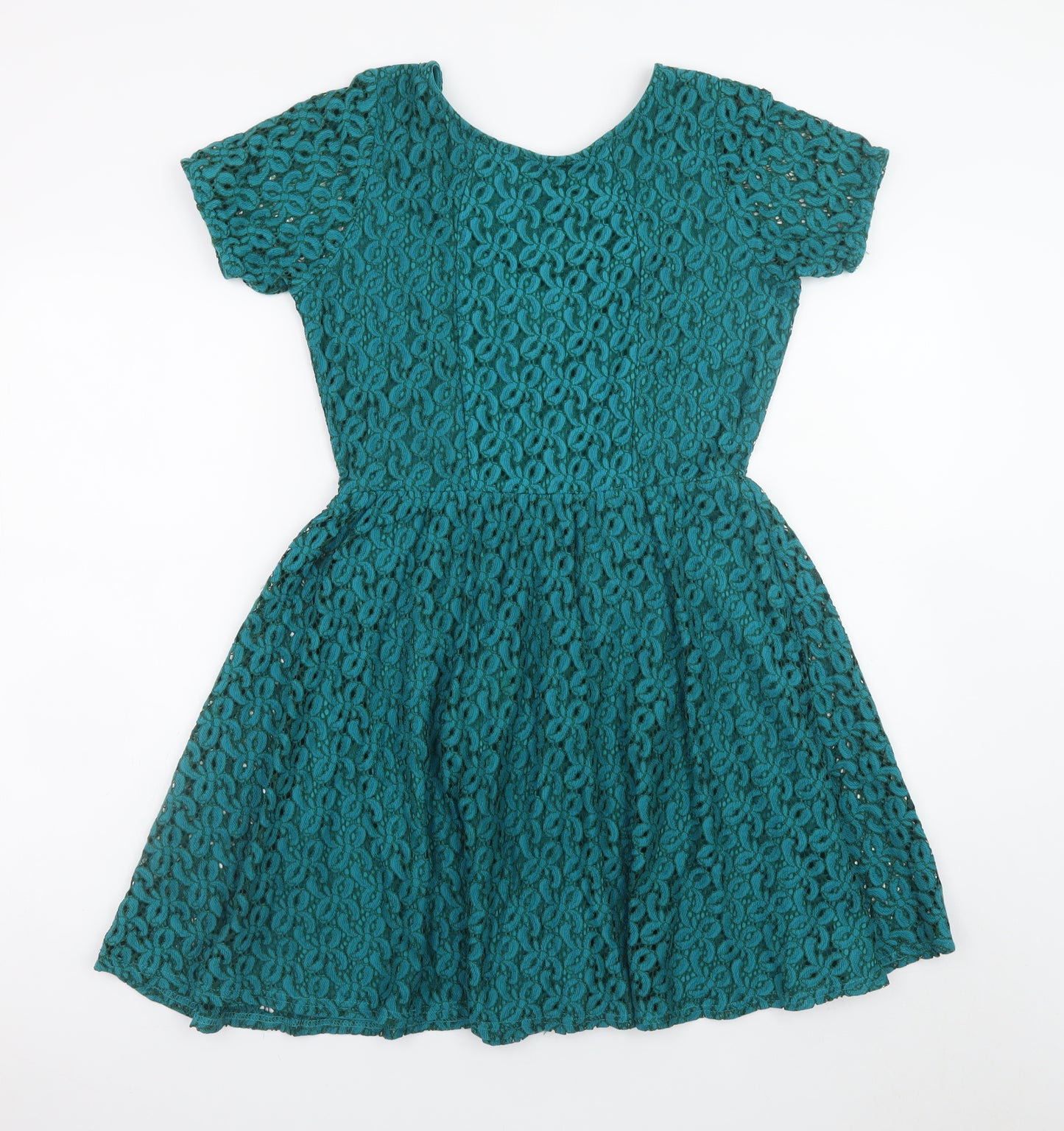 ASOS Women’s Green Lace Skater Dress Size 12 Short Sleeve Party Style