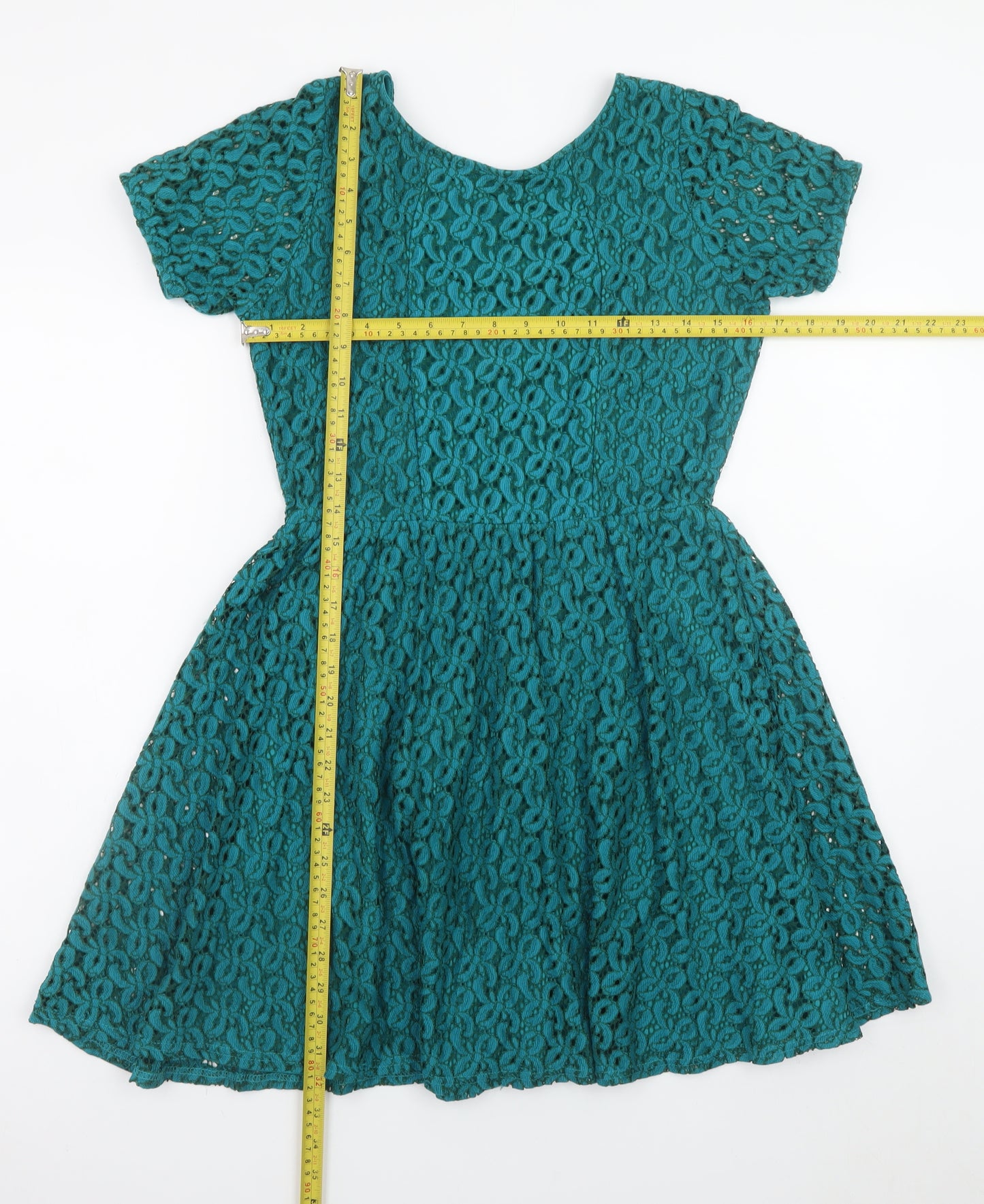 ASOS Women’s Green Lace Skater Dress Size 12 Short Sleeve Party Style