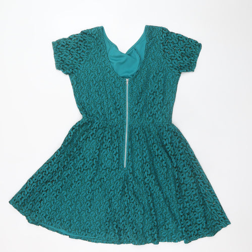 ASOS Women’s Green Lace Skater Dress Size 12 Short Sleeve Party Style
