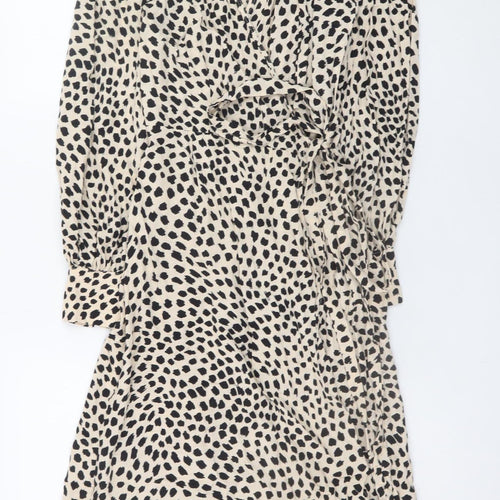 Koton Women’s Beige Animal Print Wrap Dress Size 6 Long Sleeve