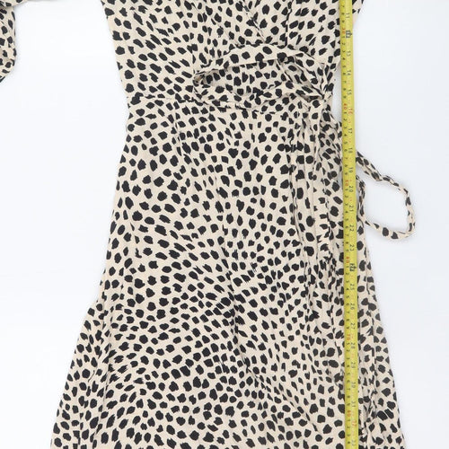Koton Women’s Beige Animal Print Wrap Dress Size 6 Long Sleeve
