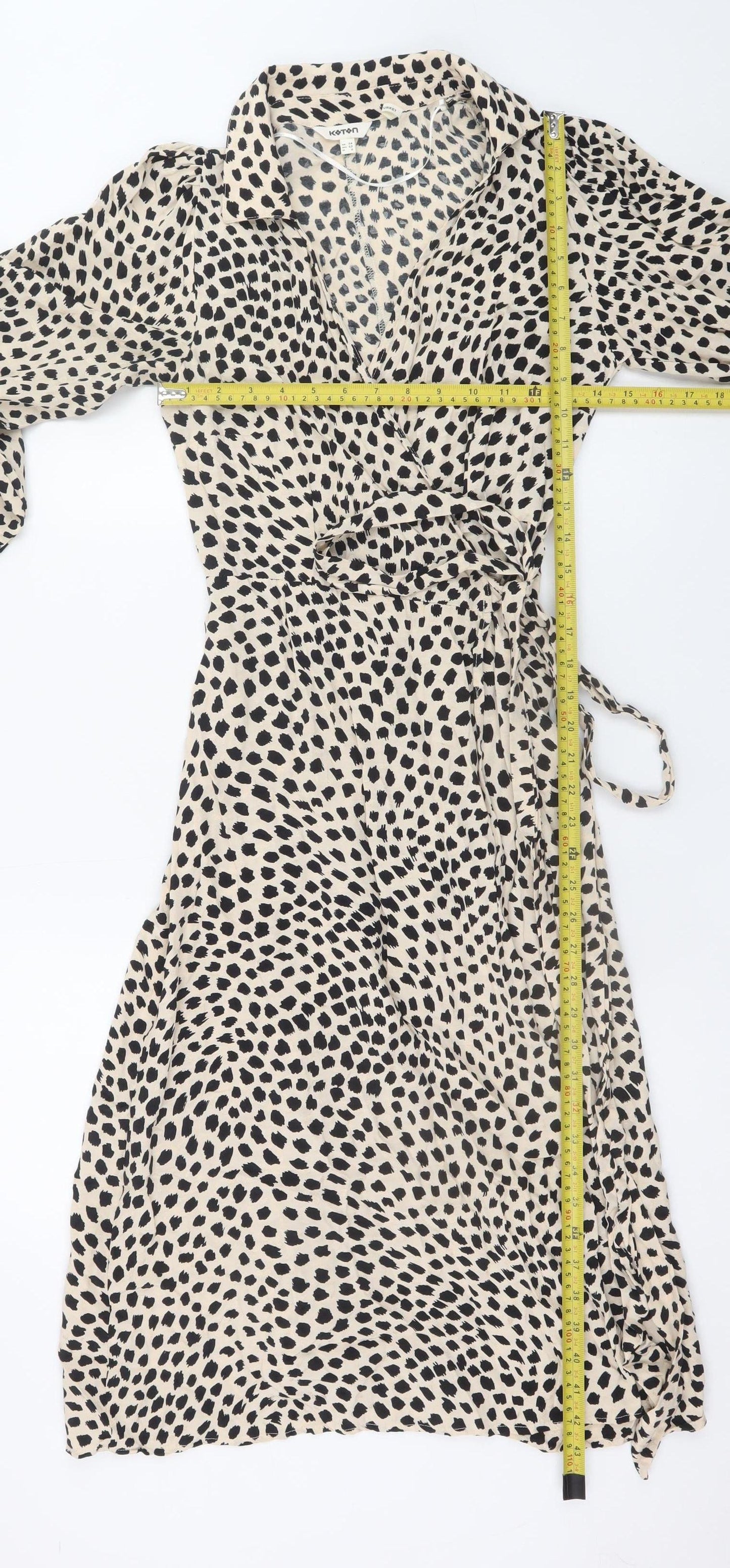 Koton Women’s Beige Animal Print Wrap Dress Size 6 Long Sleeve