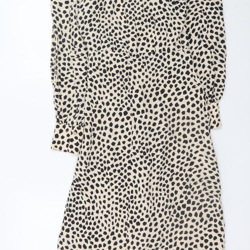 Koton Women’s Beige Animal Print Wrap Dress Size 6 Long Sleeve