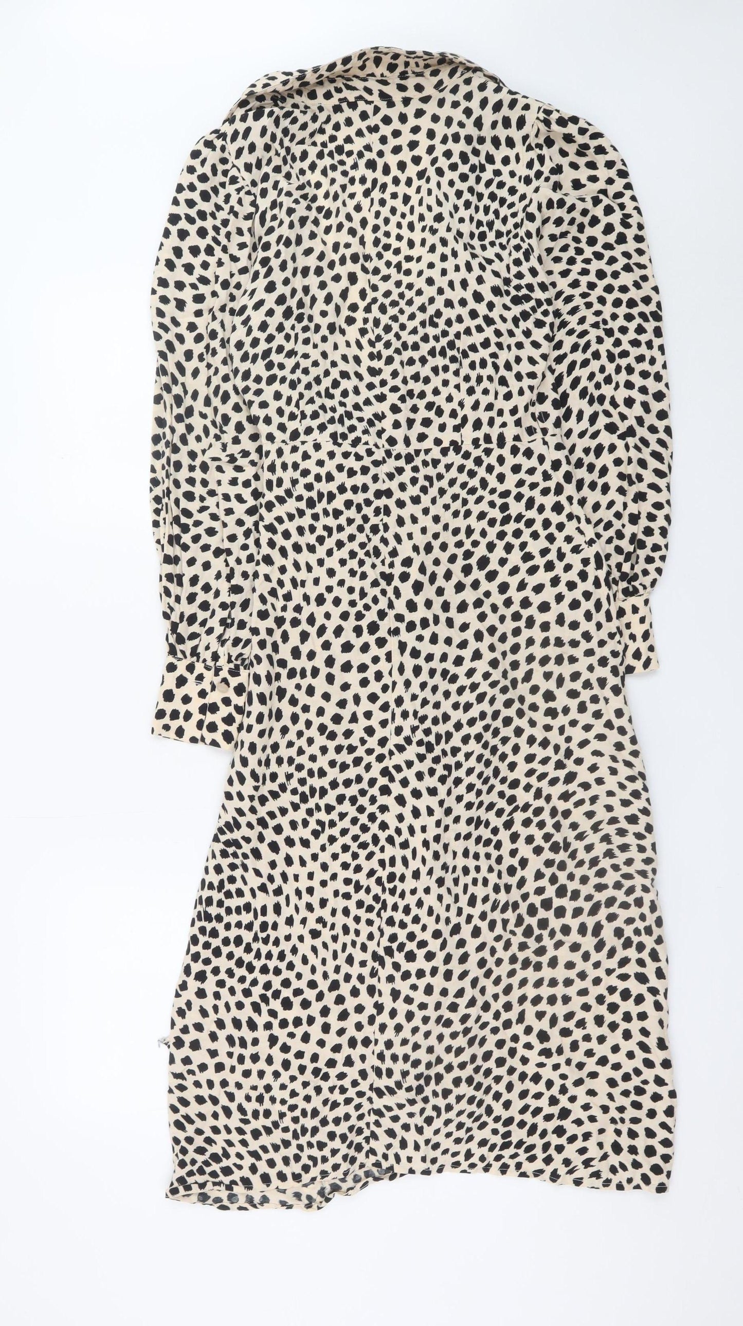 Koton Women’s Beige Animal Print Wrap Dress Size 6 Long Sleeve