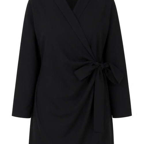 H&M Women Black Size 16 Wrap Dress Long Sleeve Belted