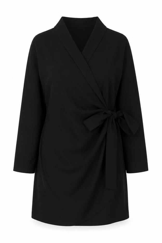 H&M Women Black Size 16 Wrap Dress Long Sleeve Belted