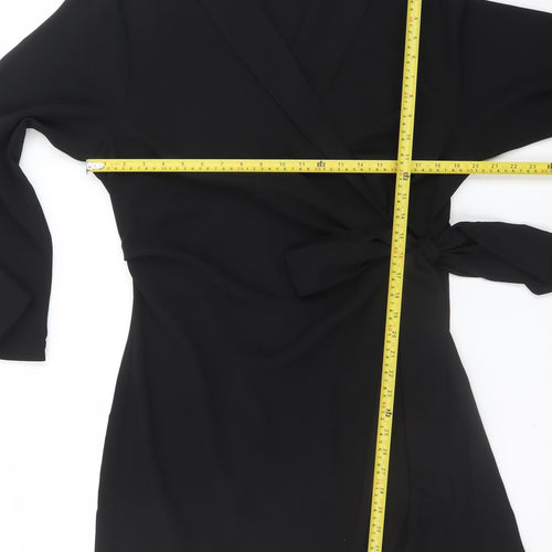 H&M Women Black Size 16 Wrap Dress Long Sleeve Belted