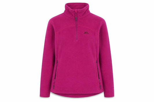 Front view of Trespass Women’s Pink Fleece Pullover Sweatshirt, size S, with 1/2 Zip