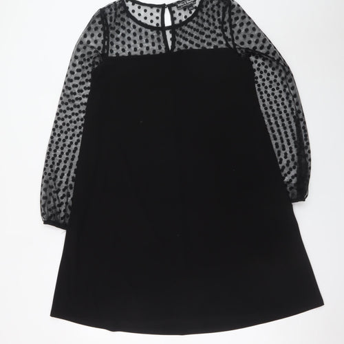 Billie & Blossom Women's Black Size 12 Shift Dress Polka Dot Sheer Long Sleeve