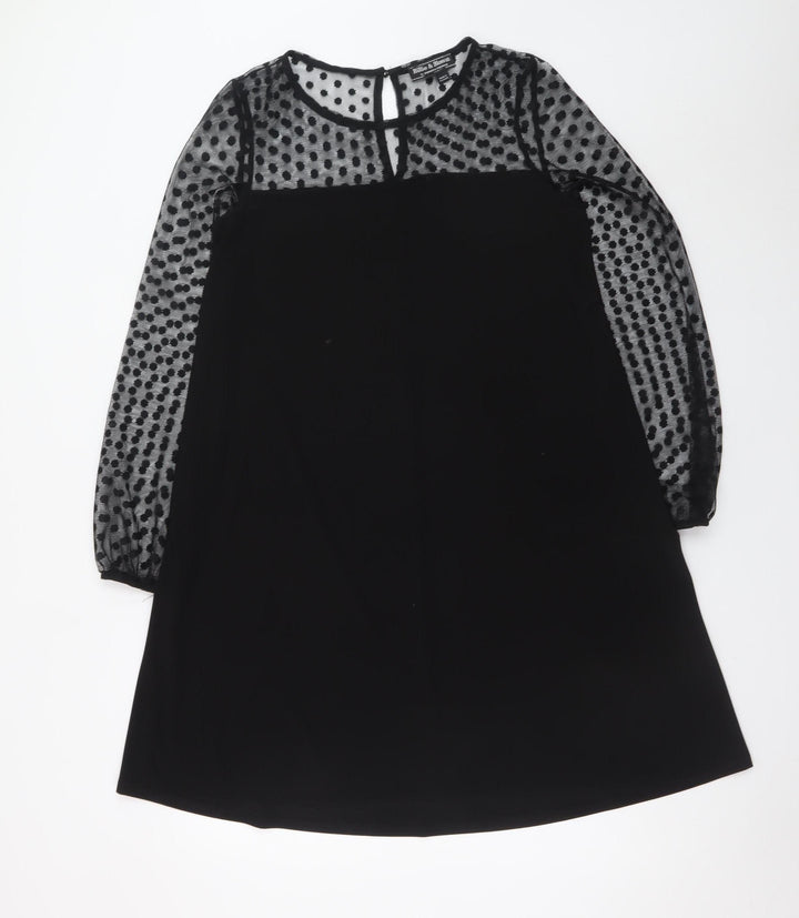 Billie & Blossom Women's Black Size 12 Shift Dress Polka Dot Sheer Long Sleeve