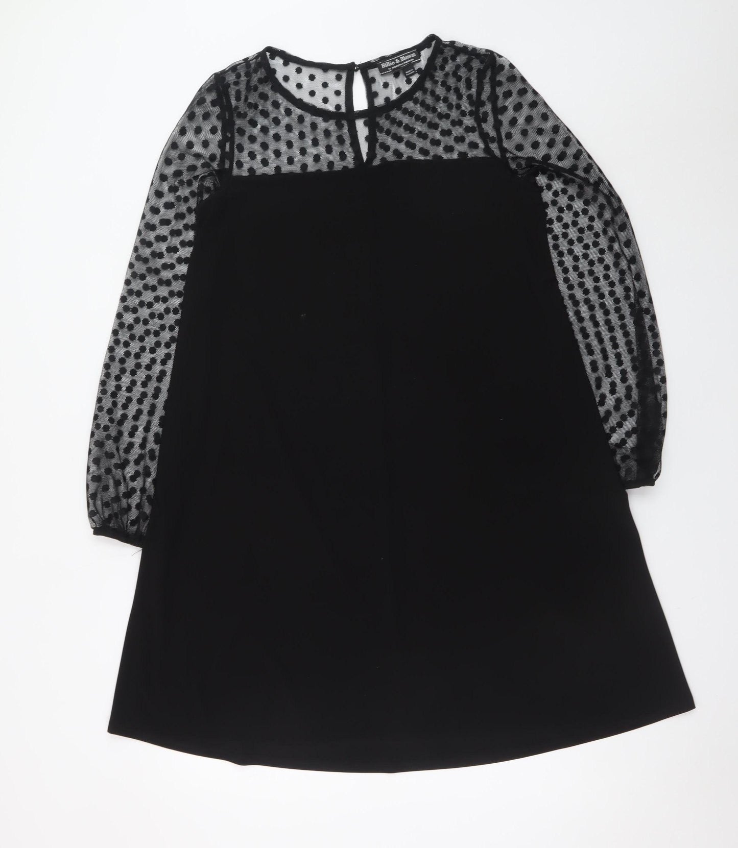 Billie & Blossom Women's Black Size 12 Shift Dress Polka Dot Sheer Long Sleeve