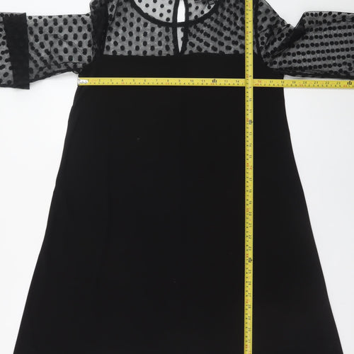 Billie & Blossom Women's Black Size 12 Shift Dress Polka Dot Sheer Long Sleeve