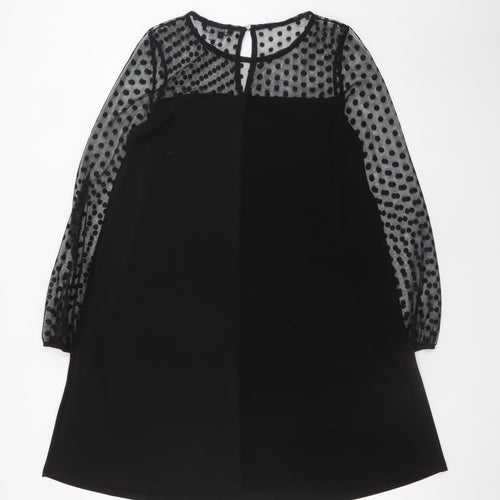 Billie & Blossom Women's Black Size 12 Shift Dress Polka Dot Sheer Long Sleeve