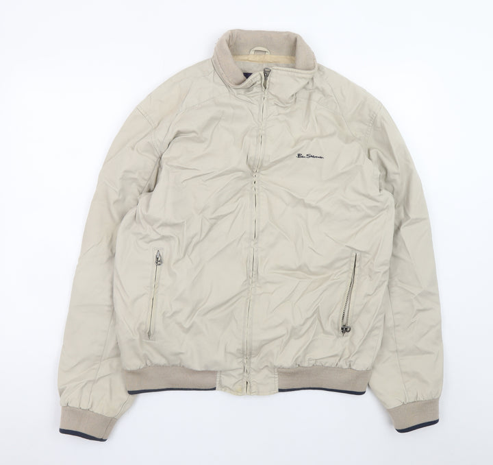 Ben Sherman Men's Beige L Bomber Jacket Cotton Full Zip Casual