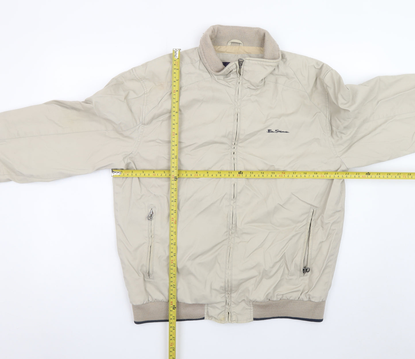Ben Sherman Men's Beige L Bomber Jacket Cotton Full Zip Casual