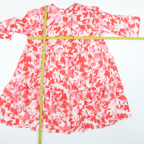 Emily & Me Womens Red Floral Shift Dress L 3/4 Sleeve Knee Length