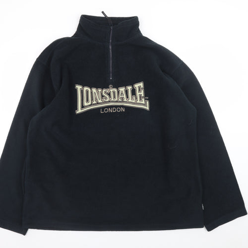Lonsdale Men's Black XL Fleece Pullover Sweatshirt 1/4 Zip Logo Sportswear