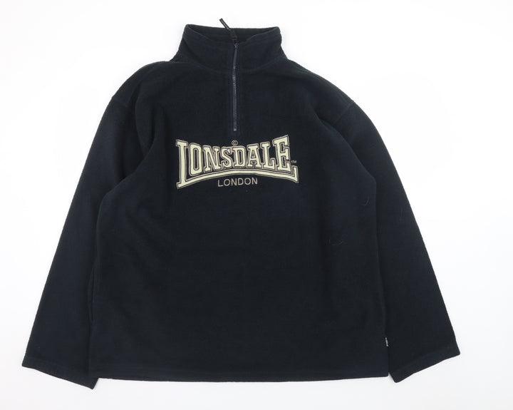 Lonsdale Men's Black XL Fleece Pullover Sweatshirt 1/4 Zip Logo Sportswear