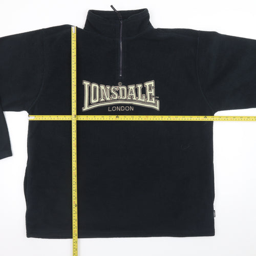 Lonsdale Men's Black XL Fleece Pullover Sweatshirt 1/4 Zip Logo Sportswear