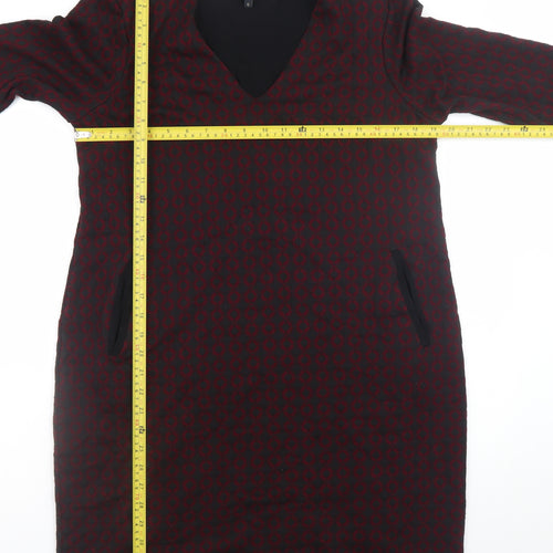Phase Eight Women’s Red Geometric V-Neck Shift Dress Size 14