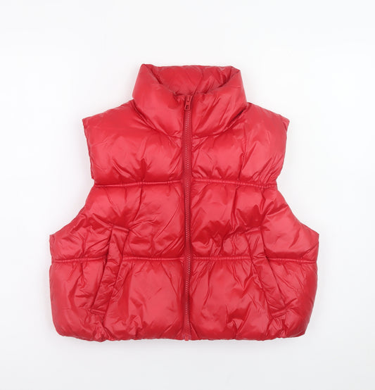H&M Divided Women's Red Puffer Waistcoat Gilet Size S Casual Winter