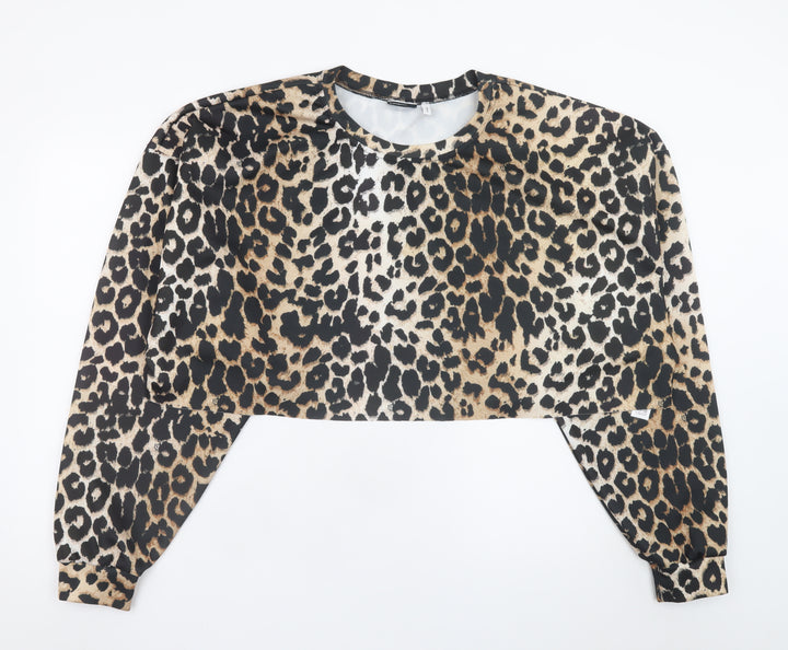 ASOS Design Women’s Leopard Print Crop Sweatshirt UK 18 Polyester Blend