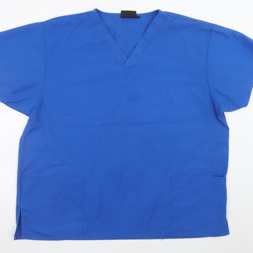 Dickies Women Blue 2XL V-Neck Workwear Short Sleeve Scrub Top