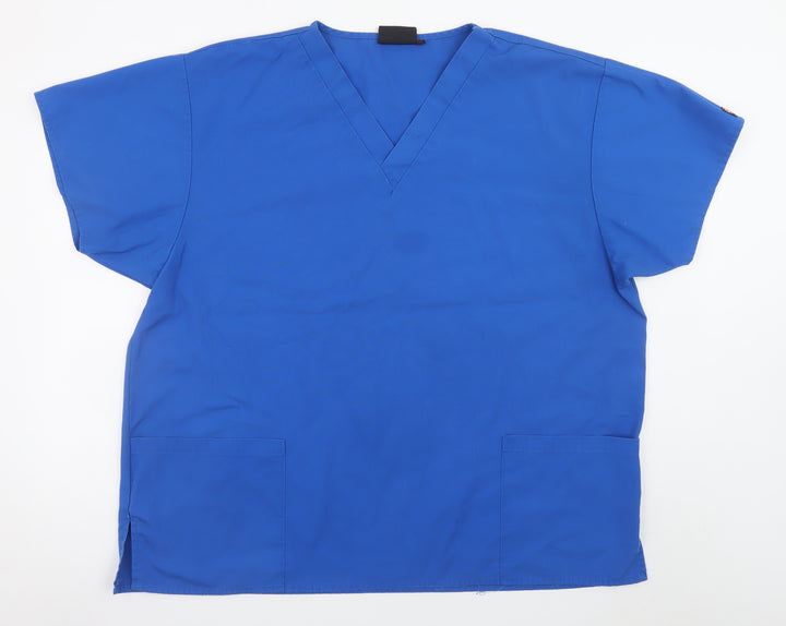 Dickies Women Blue 2XL V-Neck Workwear Short Sleeve Scrub Top