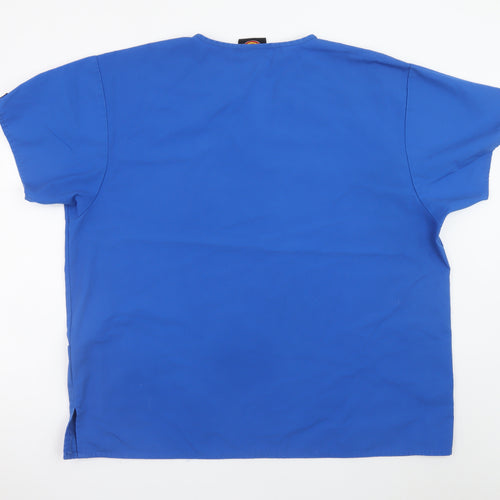 Dickies Women Blue 2XL V-Neck Workwear Short Sleeve Scrub Top