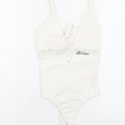 Bershka Women Ivory Lace Tie Camisole Bodysuit Size 8