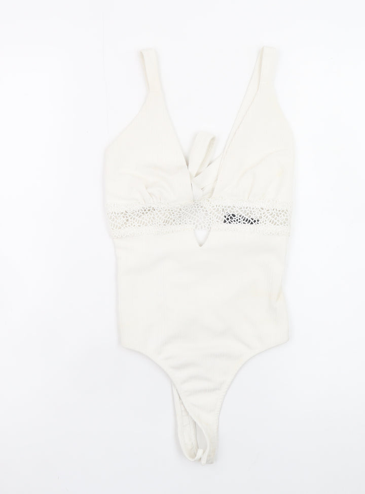 Bershka Women Ivory Lace Tie Camisole Bodysuit Size 8