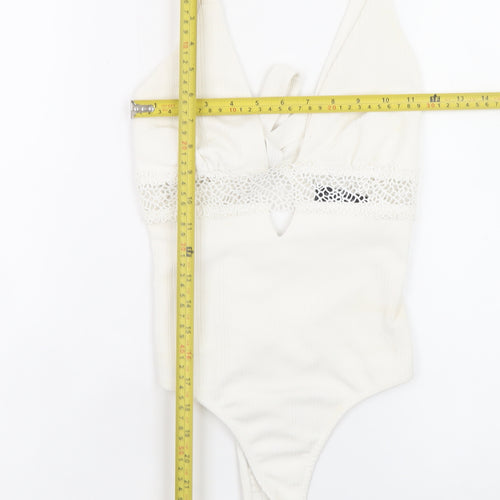 Bershka Women Ivory Lace Tie Camisole Bodysuit Size 8