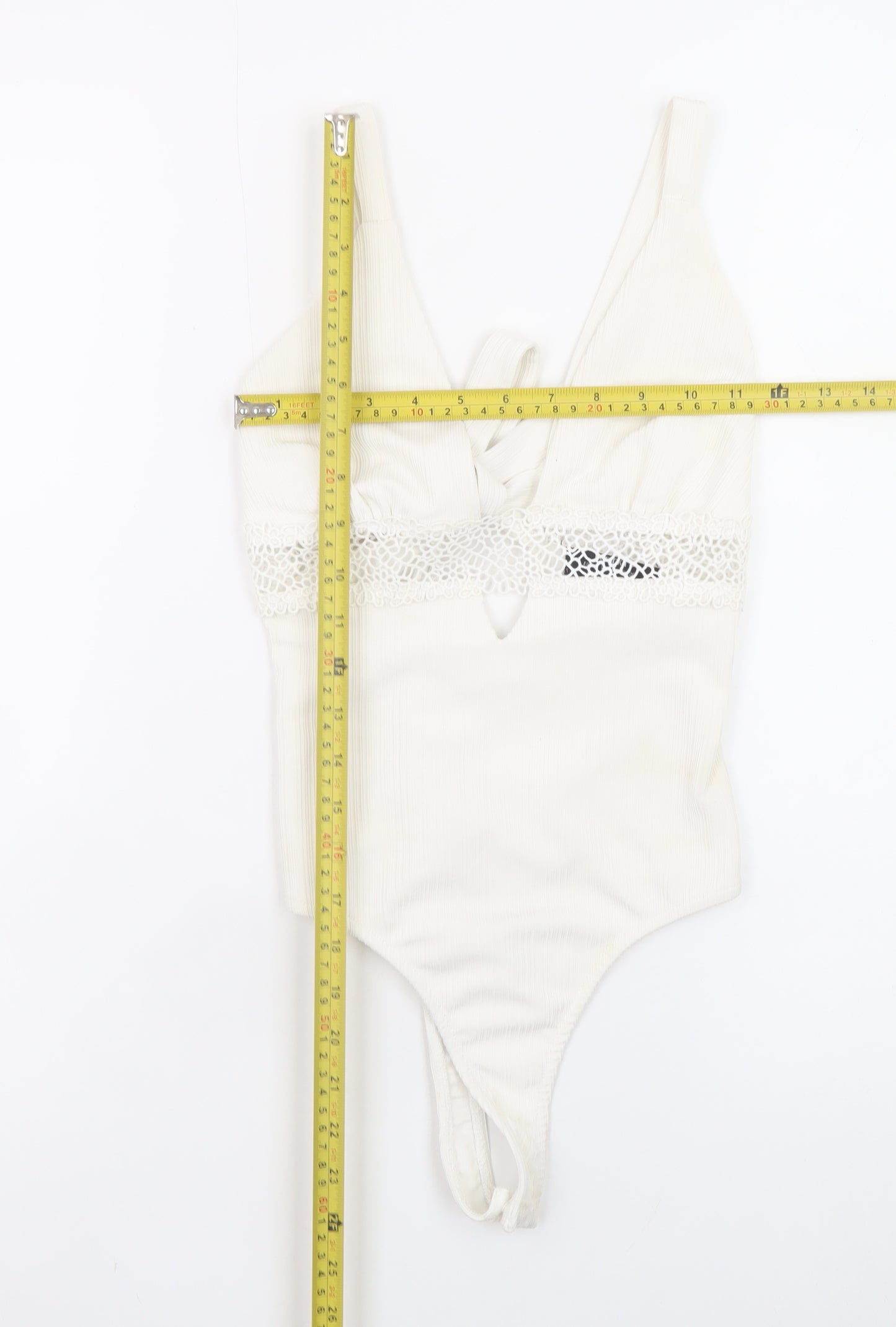 Bershka Women Ivory Lace Tie Camisole Bodysuit Size 8