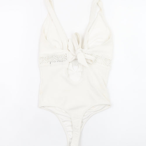 Bershka Women Ivory Lace Tie Camisole Bodysuit Size 8