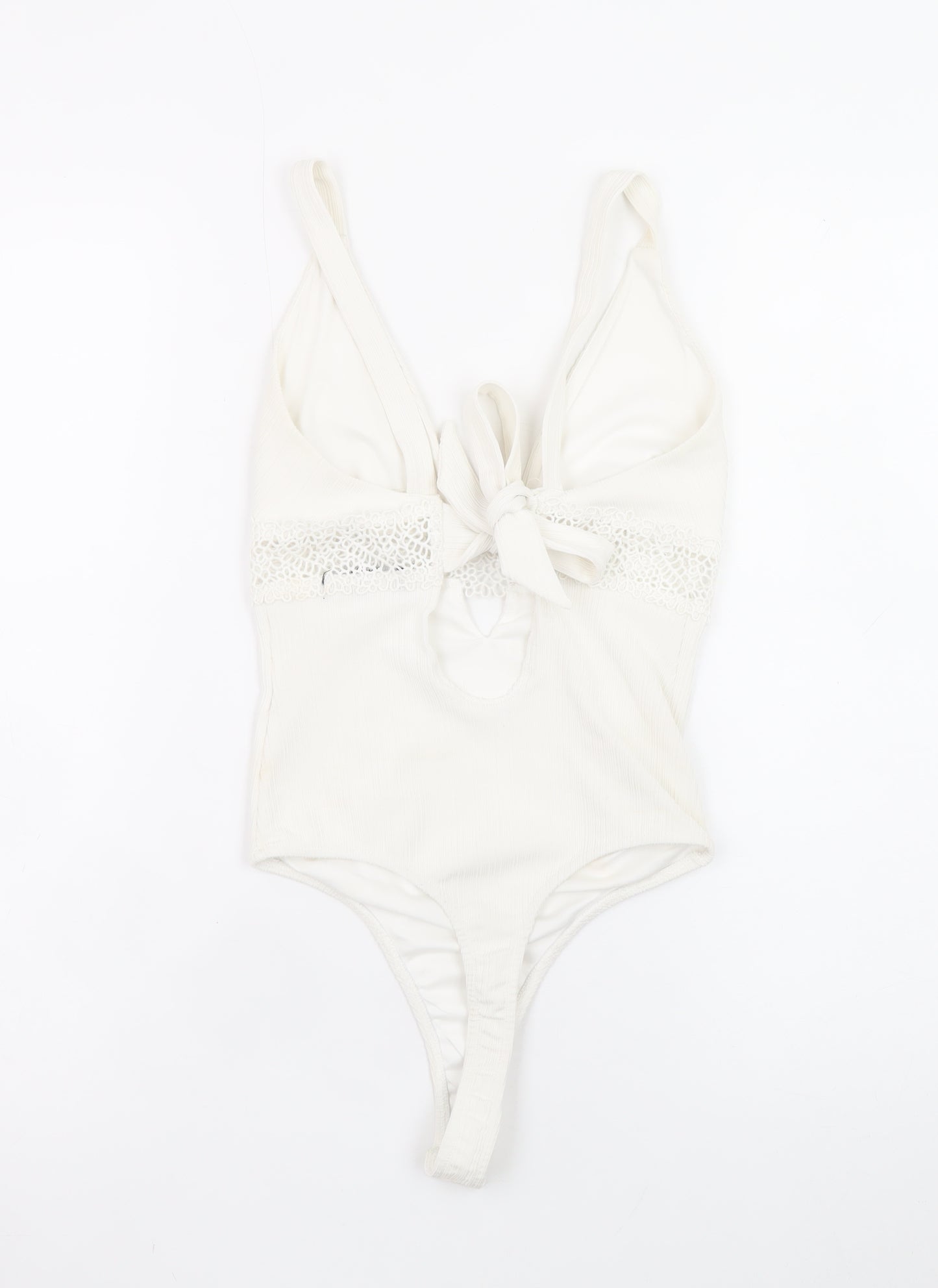 Bershka Women Ivory Lace Tie Camisole Bodysuit Size 8