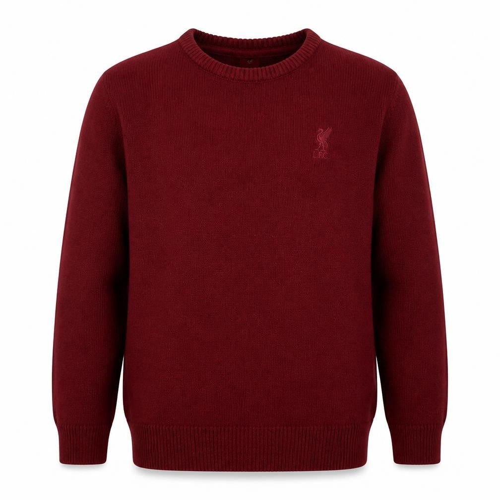 Front view of LFC men’s red crew neck acrylic jumper, size L
